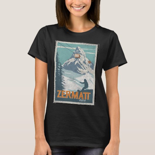 Zermatt Schweiz Winterskifahren Snowboarden Ski T-Shirt (Vorderseite)