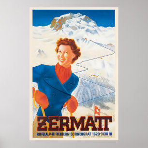 Zermatt Schweizer Alpen Schweiz Vintage-Skiplakat Poster