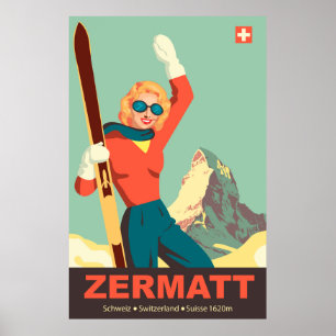 Zermatt Ski Girl, Schweiz Poster