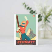 Zermatt Ski Girl, Schweiz Postkarte (Stehend Vorderseite)