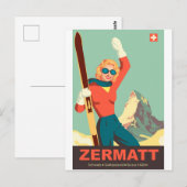 Zermatt Ski Mädchen, Schweiz Postkarte (Vorne/Hinten)
