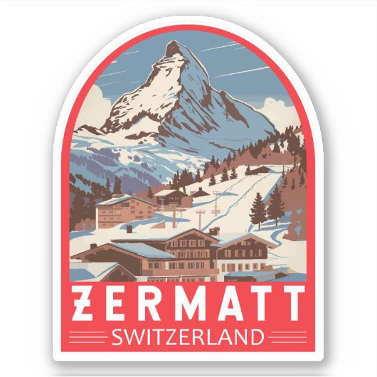 Zermatt Switzerland Illustration Reisen Art Retro Aufkleber (Vorderseite)