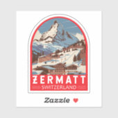 Zermatt Switzerland Illustration Reisen Art Retro Aufkleber (Blatt)