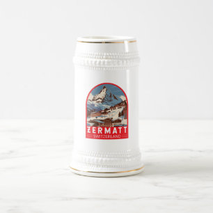 Zermatt Switzerland Illustration Reisen Art Retro Bierglas