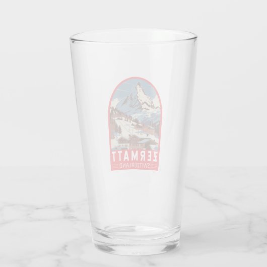 Zermatt Switzerland Illustration Reisen Art Retro Glas (Rückseite)