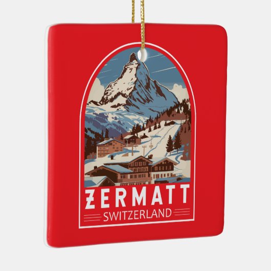 Zermatt Switzerland Illustration Reisen Art Retro Keramikornament (Rechts)