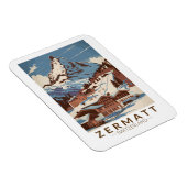 Zermatt Switzerland Illustration Reisen Art Retro Magnet (Rechte Seite)