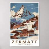 Zermatt Switzerland Illustration Reisen Art Retro Poster (Vorne)