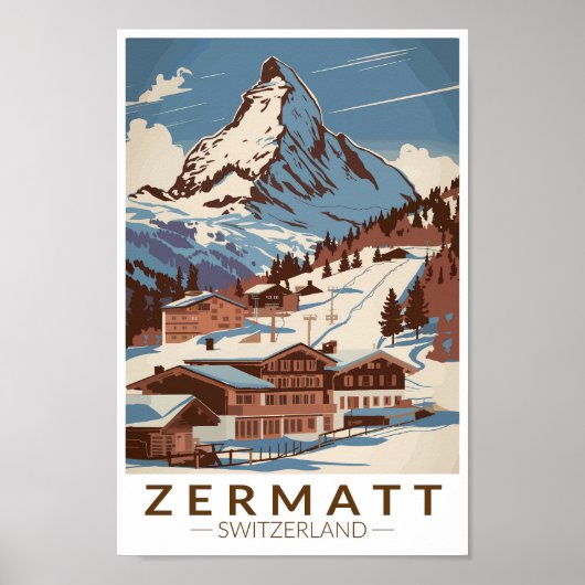 Zermatt Switzerland Illustration Reisen Art Retro Poster (Vorne)