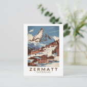 Zermatt Switzerland Illustration Reisen Art Retro Postkarte (Stehend Vorderseite)