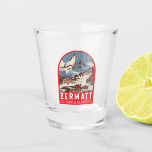 Zermatt Switzerland Illustration Reisen Art Retro Schnapsglas