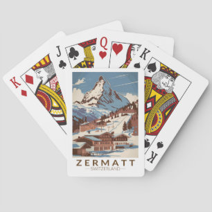 Zermatt Switzerland Illustration Reisen Art Retro Spielkarten