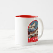 Zermatt Switzerland Illustration Reisen Art Retro Zweifarbige Tasse (VorderseiteRechts)