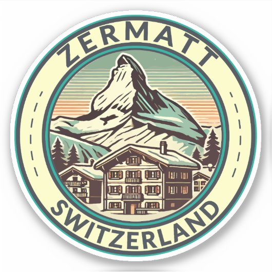 Zermatt Switzerland Illustration Travel Art Abzeic Aufkleber (Vorderseite)