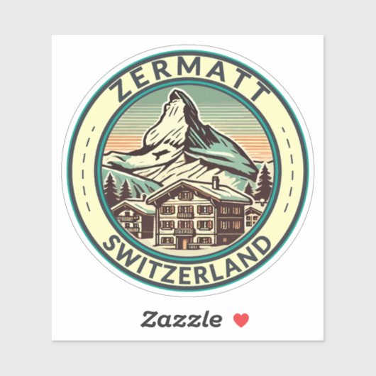 Zermatt Switzerland Illustration Travel Art Abzeic Aufkleber (Blatt)