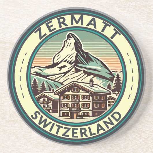 Zermatt Switzerland Illustration Travel Art Abzeic Getränkeuntersetzer (Vorne)