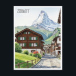 Zermatt Switzerland Matterhorn Travel Postkarte<br><div class="desc">Zermatt ist ein autofreies Dorf in den Schweizer Alpen, bekannt für seine atemberaubende Aussicht auf das ikonische Matterhorn, einen pyramidenförmigen Berg. Hier ein Blick auf das, was Zermatt besonders macht: Atemberaubende Landschaft: Das Dorf ist umgeben von dramatischen Berggipfeln, Gletschern und üppigen grünen Wiesen. Das Matterhorn mit seiner unverwechselbaren Form dominiert...</div>