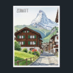 Zermatt Switzerland Matterhorn Travel Postkarte<br><div class="desc">Zermatt ist ein autofreies Dorf in den Schweizer Alpen, bekannt für seine atemberaubende Aussicht auf das ikonische Matterhorn, einen pyramidenförmigen Berg. Hier ein Blick auf das, was Zermatt besonders macht: Atemberaubende Landschaft: Das Dorf ist umgeben von dramatischen Berggipfeln, Gletschern und üppigen grünen Wiesen. Das Matterhorn mit seiner unverwechselbaren Form dominiert...</div>