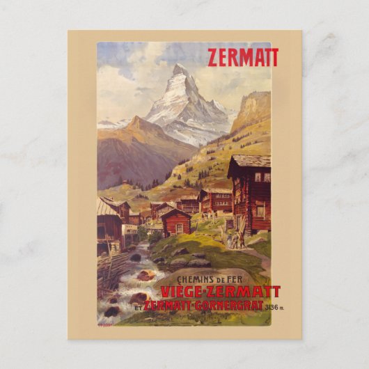 Zermatt Switzerland Vintage Poster 1900 Postkarte (Vorderseite)
