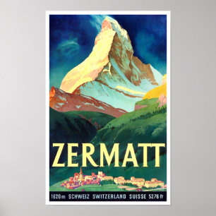 Zermatt Switzerland Vintage Reise Poster