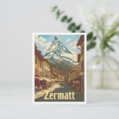 Zermatt Switzerland Vintage Travel Illustration Postkarte (Stehend Vorderseite)