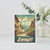 Zermatt Switzerland Vintage Travel Illustration Postkarte (Stehend Vorderseite)
