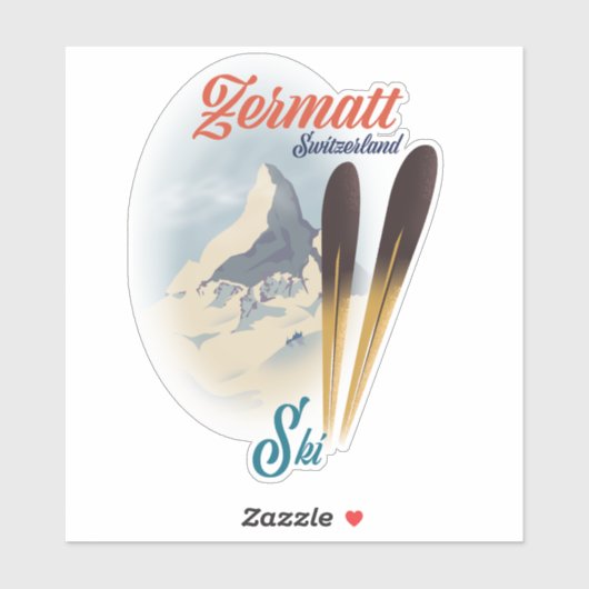 Zermatt Switzerland Vintages Skipposter Aufkleber (Blatt)