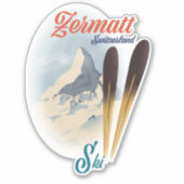 Zermatt Switzerland Vintages Skipposter Aufkleber (Vorderseite)