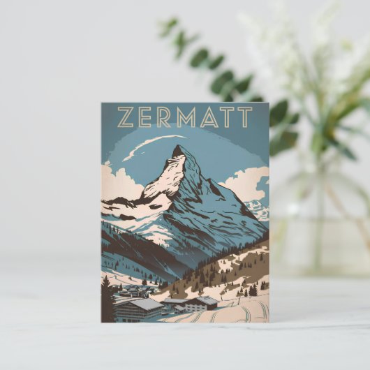 Zermatt Vintag Postkarte (Stehend Vorderseite)