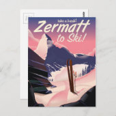 Zermatt Vintage Reiseplakat Postkarte (Vorne/Hinten)