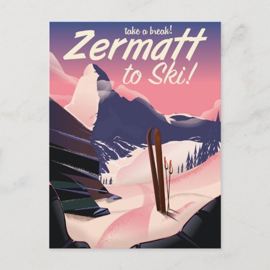 Zermatt Vintage Reiseplakat Postkarte (Vorderseite)