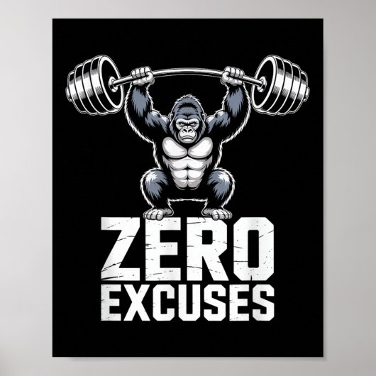 Zero Excuses Gorilla Gym Motivational Workout Poster (Vorne)