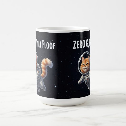 Zero G, Full Floof! Adorable Space Cat Kaffeetasse (Mittel)