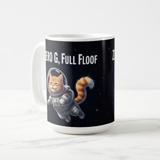 Zero G, Full Floof! Adorable Space Cat Kaffeetasse (Vorderseite Links)