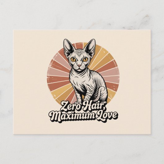 Zero Hair Maximum Love Sphynx Retro Postkarte (Vorderseite)