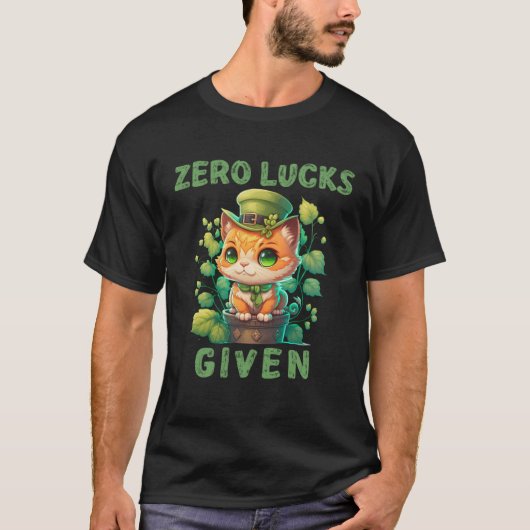 Zero Lucks Given  Cute Cat St Patricks Day Party W T-Shirt (Vorderseite)