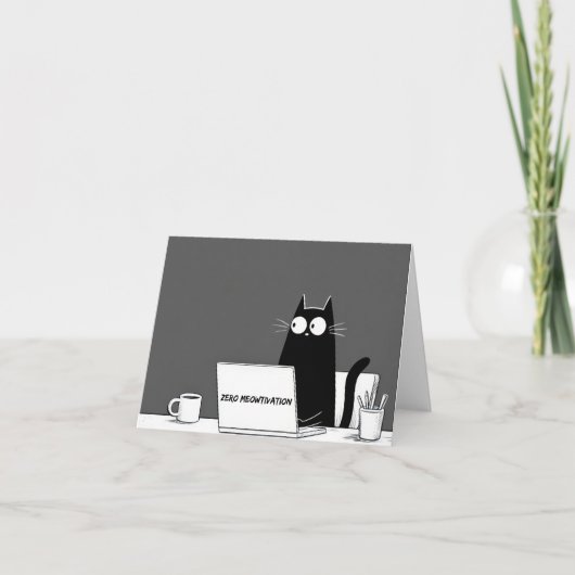 Zero Meowtivation Cat – Funny Lazy Work Cartoon Dankeskarte (Vorderseite)