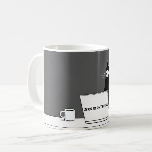 Zero Meowtivation Cat – Funny Lazy Work Cartoon Kaffeetasse (Vorderseite Links)