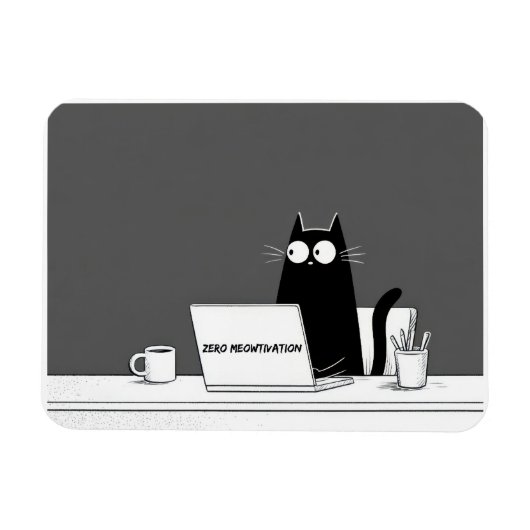 Zero Meowtivation Cat – Funny Lazy Work Cartoon Magnet (Horizontal)