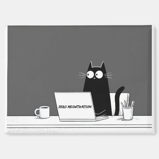 Zero Meowtivation Cat – Funny Lazy Work Cartoon Magnet (Vorderseite)