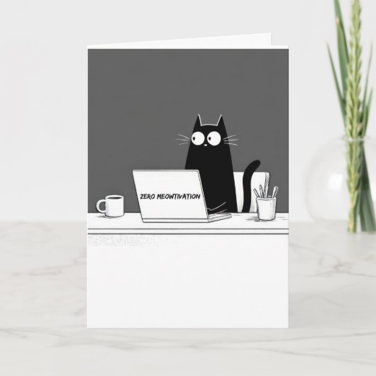 Zero Meowtivation Katze – Lustiger Cartoon über fa Karte (Vorderseite)