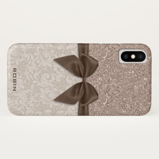 Zerquetschte Champagne-Edelsteine, beige Damast Case-Mate iPhone Hülle (Rückseite (Horizontal))
