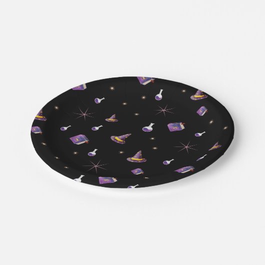 Zerrbänder Bücher Hexen Hats Blac Pappteller (Schrägansicht)