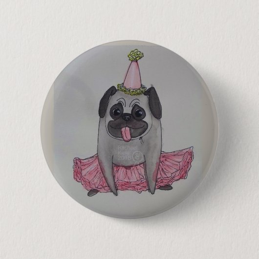 Zerren Sie das Mops-Abzeichen - Party kleiden oben Button (Vorderseite)