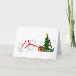 Zerren Sie den Samoyed, der Weihnachtsbaum zieht Feiertagskarte