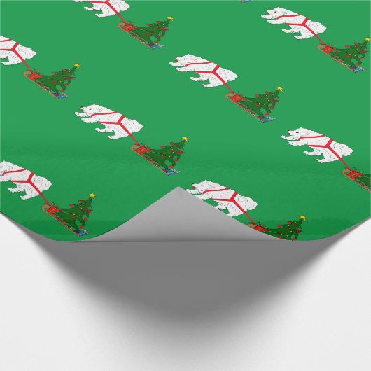 Zerren Sie den Samoyed, der Weihnachtsbaum zieht Geschenkpapier (Ecke)