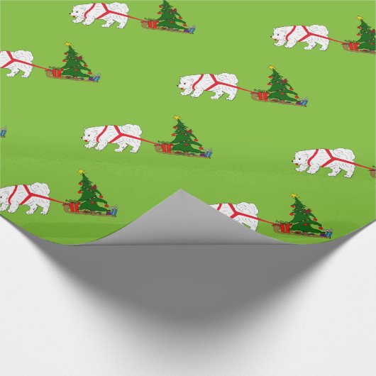 Zerren Sie den Samoyed, der Weihnachtsbaum zieht Geschenkpapier (Ecke)