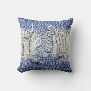 Zerrissene blaue Denim: Jeans Textur. Kissen