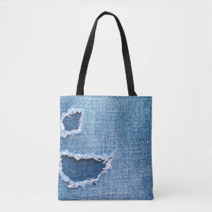 Zerrissene Denim-Gewebetextur, blaue Farbtöne. Tasche