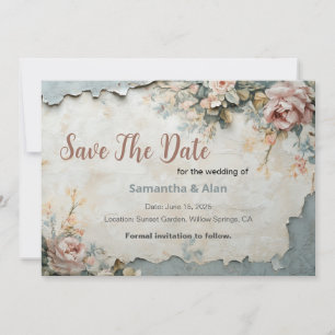 Zerrissene Tapete mit Blumen Save-the-Date-Design Einladung